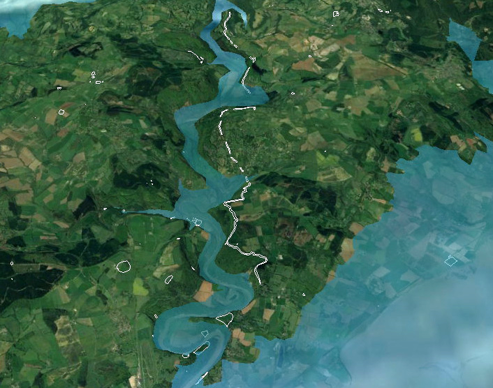 Figure 64 - 11-mile section showing it was never a continuous feature – with banks on both East and Wes side and gaps in River Valleys – which fit the shoreline of prehistoric times - Offa's Dyke (End of Section A)