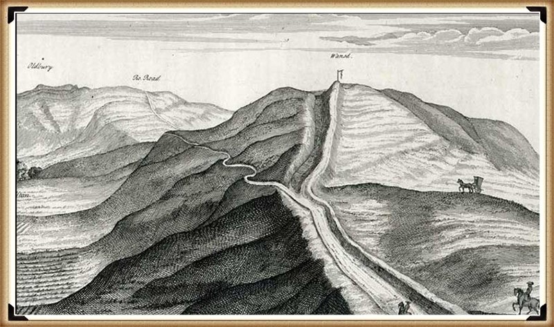 Stukeley's Drawing showing the Roman road ON TOP of the Dyke showing it was pre-Roman - archaeological pulp fiction.