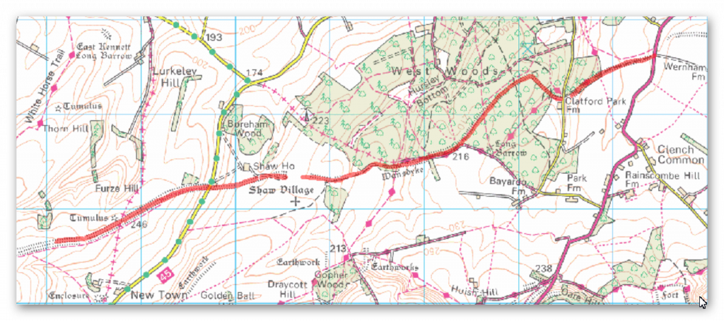 S of Furze Hill to Marlborough - Pewsey Roads (OS - Prehistoric Canals (Dykes) - Wansdyke (2)