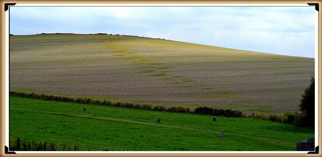 Waden Hill showing the patch marks of stone holes under the soil - silbury hill lighthouse