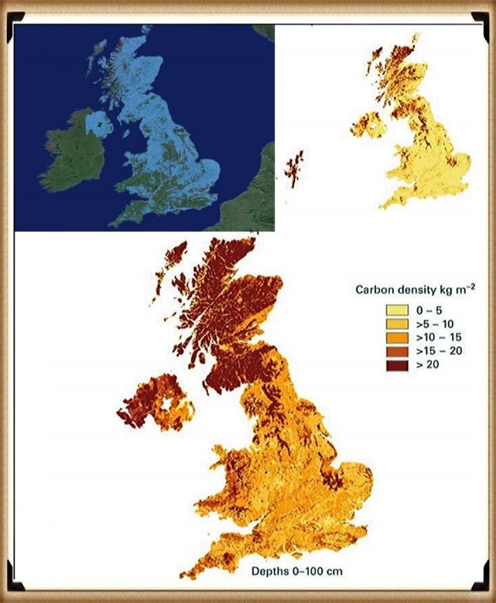 Peat growth - reflecting the post-glacial flooding of Britain (blue map)