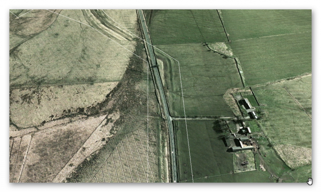 Satellite view clearly showing the road is the central bank of the Vallum