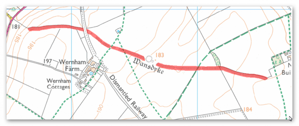 1003784 - Wansdyke: section 610yds (560m) NW of Wernham Farm to 250yds (230m) SW of New Buildings